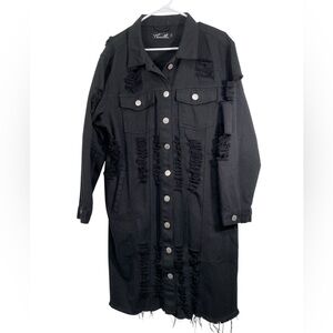 Thrill Black Denim Destroyed Long Jacket